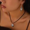 Classic Sun Pendant Necklace Set with Imitation Pearls and Waxed Leather Cord