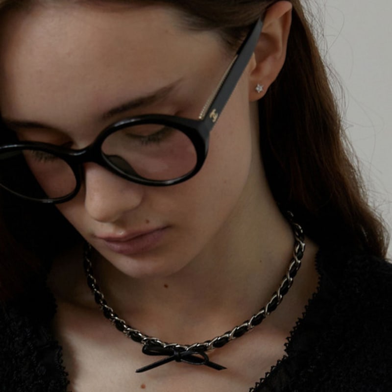 LOVE ME MONSTER Chic Leather Ribbon Chain Necklace (L243MNK010)