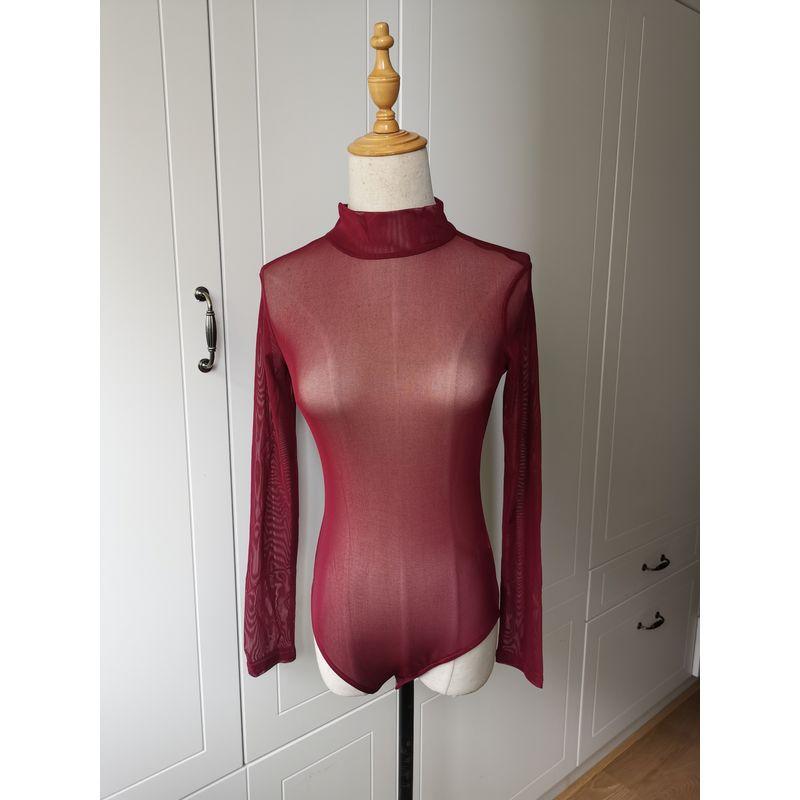 Fashion Mesh Long Sleeve Jumpsuit Female Silm Sexy See-through Sexy Temptation Nightclub Dance Performance Jumpsuit