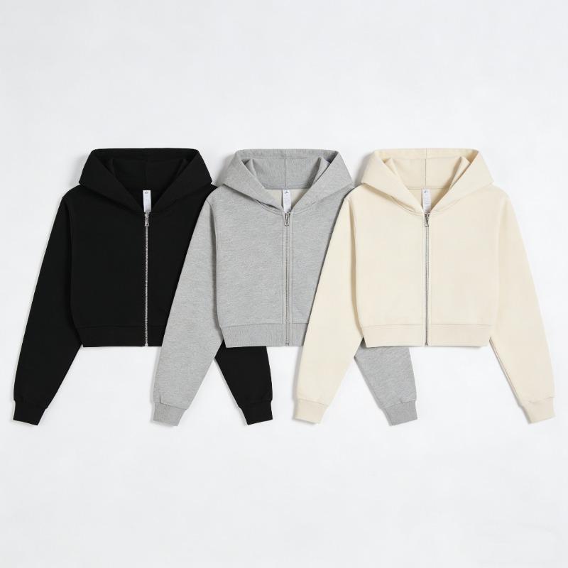 Autumn and winter short zipper hooded sweater women's loose casual sports jacket versatile trendy top