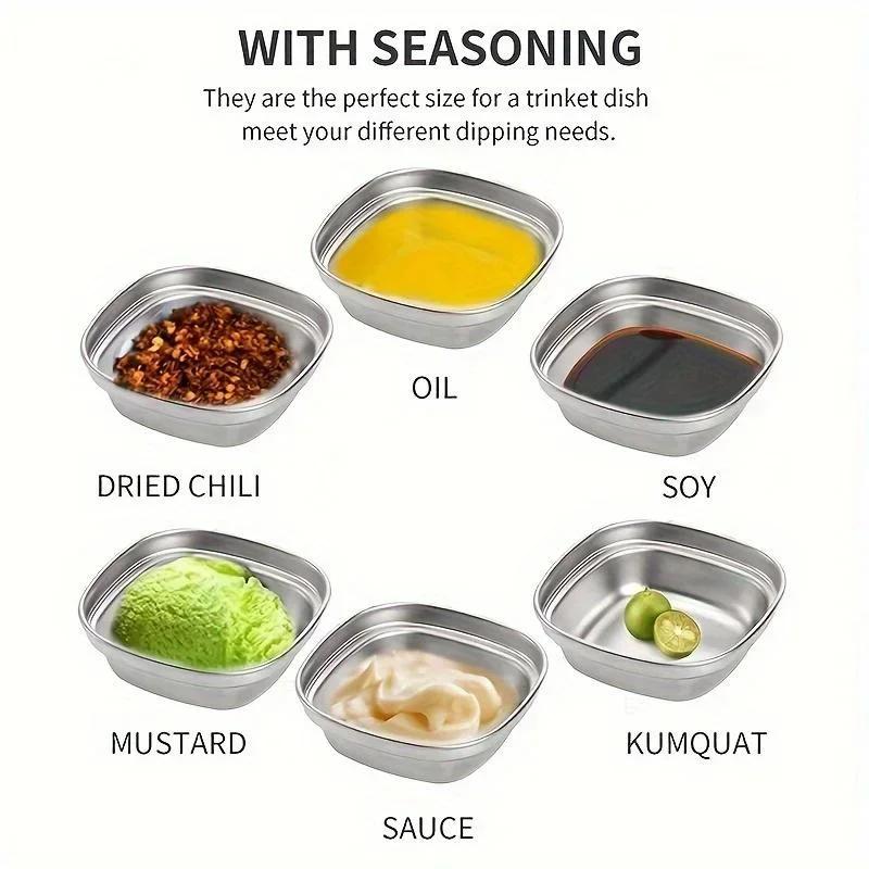 1PC Stainless Steel Sauce Dish, Divided Seasoning Sauce Dip Bowl, Korean Ketchup Sauce Bowl, Vinegar Soy Spice Condiment Tray