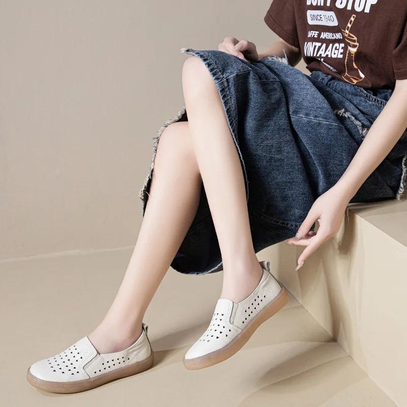 Fujin 2cm Cow Genuine Leather Comfy Luxury Ethnic Woman Elegance Shallow Oxfords Flats Summer Ladies Soft Soled Moccasin Shoes