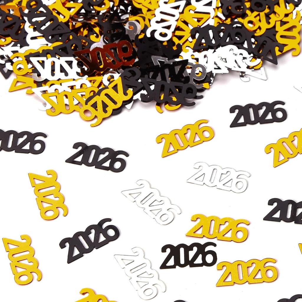 VHUWE 2026 New Years Confetti Black, 2.12 oz Shinny Metallic 2026 Number Confetti for Tables 2026 Happy New Year Decorations New Years Eve Party