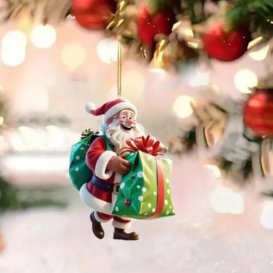 Santa Claus Acrylic Hanging Ornament 3D Effects Easy To Hang On Trees Garlands Wreaths Pendant Festive Home Decor
