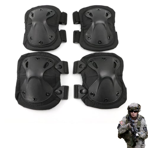HAPPY SUGAR Elbow and Knee Pads, Airsoft Protectors, Elbow Pads, Equipment for Airsoft, Sports, and Outdoors, 1 Set for Knees and 1 Set for Elbows (Bl