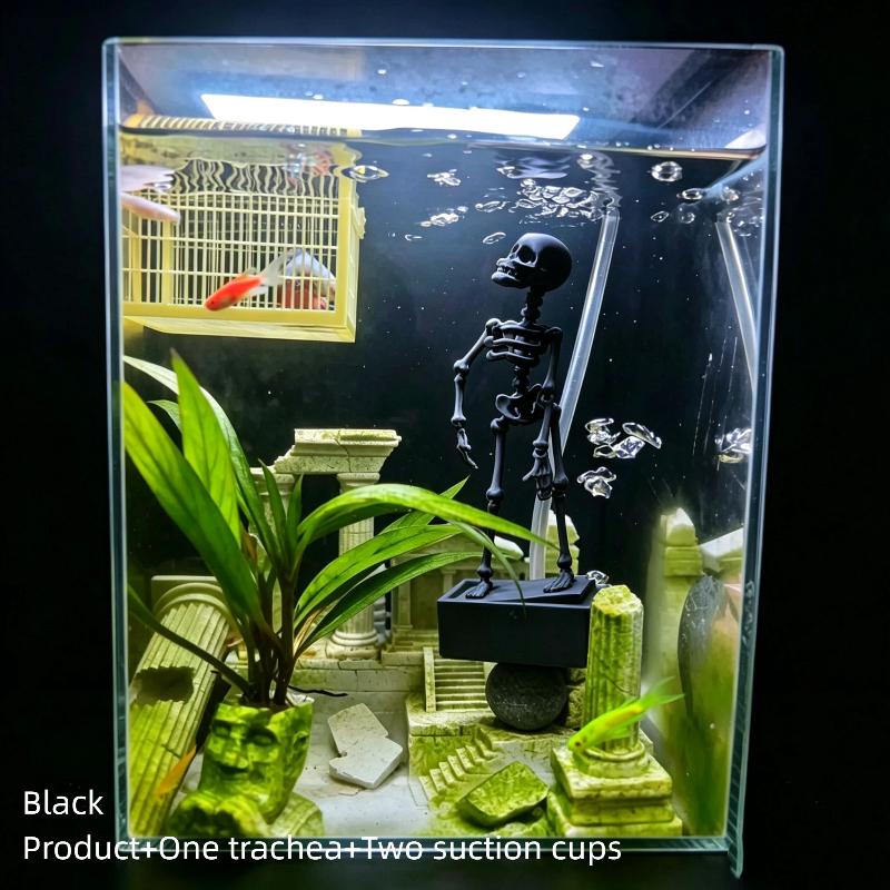 Aquarium Dancing Skeleton Bubbler Realistic Interactive Fish Tank Decor with Air Hose for Saltwater Aquarium Landscape