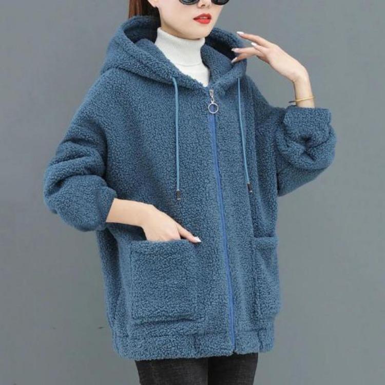 Winter Warm Plush Zipper Cardigan Jacket Women Coat Thick Solid Color Pockets Long Sleeves Loose Outdoor