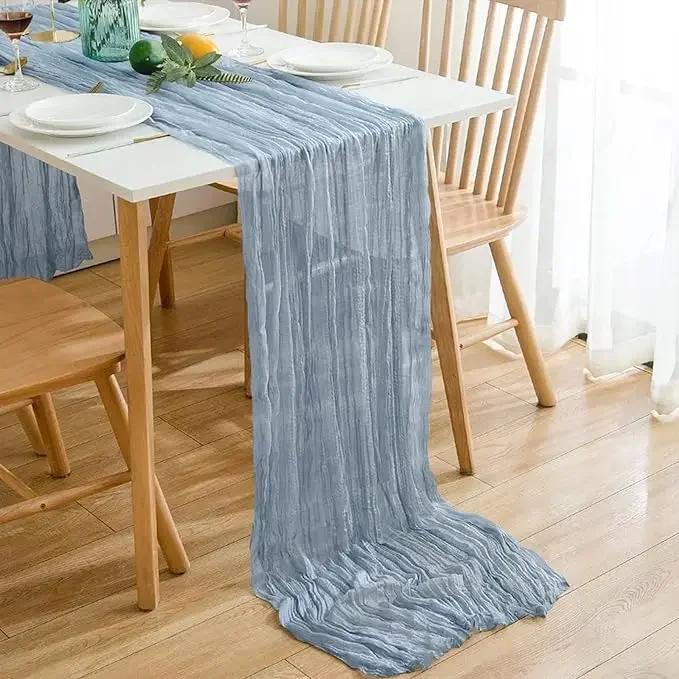 Baby Blue Cheesecloth Table Runner 4 Pack Vintage Rustic Gauze Table Runner Boho Decoration for St Patrick's Day Easter Wedding
