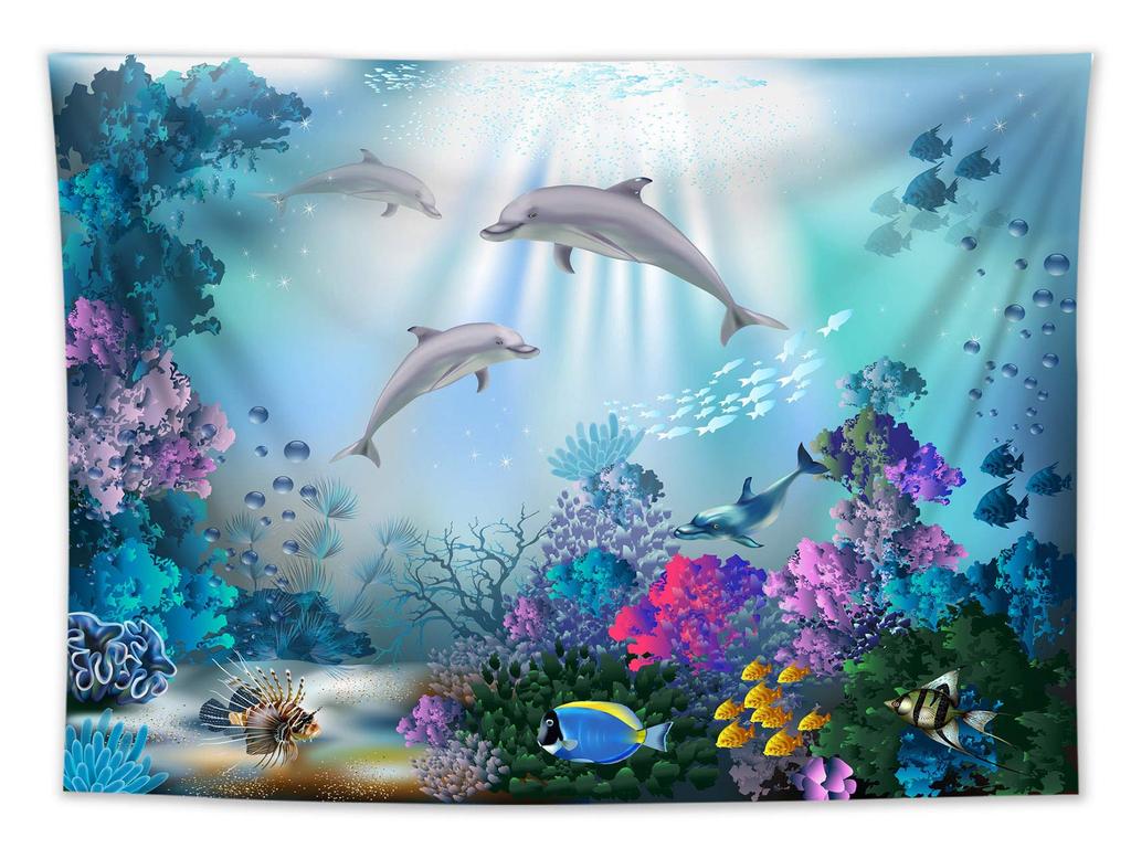 Ozean Delfin Wandteppich Wandbehang Lustiger Meeresleben Wandteppich Wandbehang Schlafzimmer Wale Delfin Wandteppich Wohnzimmer Dekor