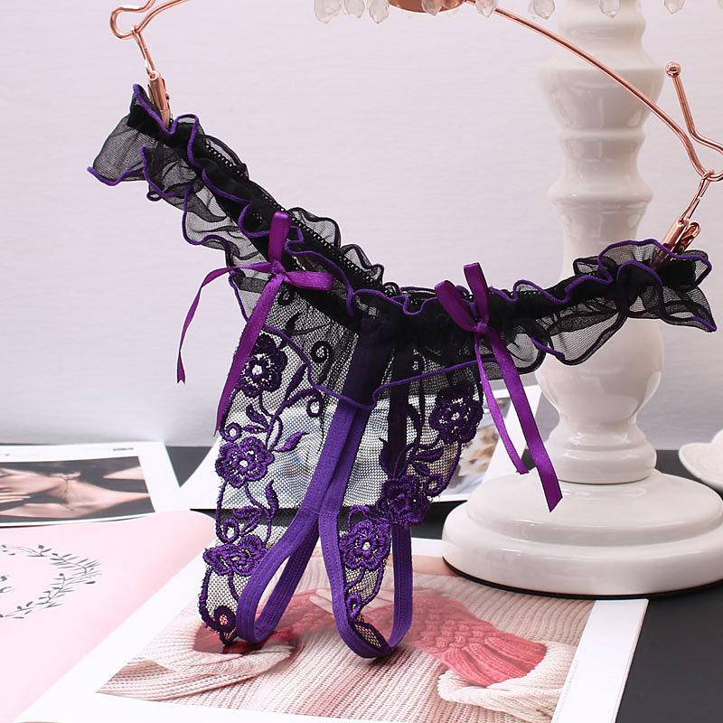 Sexy Women Underwear Panties Female Massage Pearl G-stings  Lace Lingerie Hollow Thong Embroidery T-back Panties String Briefs