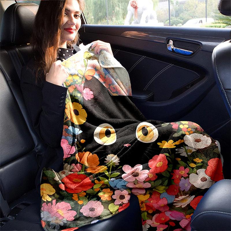 1pc Flowery Black Cat Themed Blanket  Seasonal Home Decorative, Living Room, Travel, Camping, Car Blankets