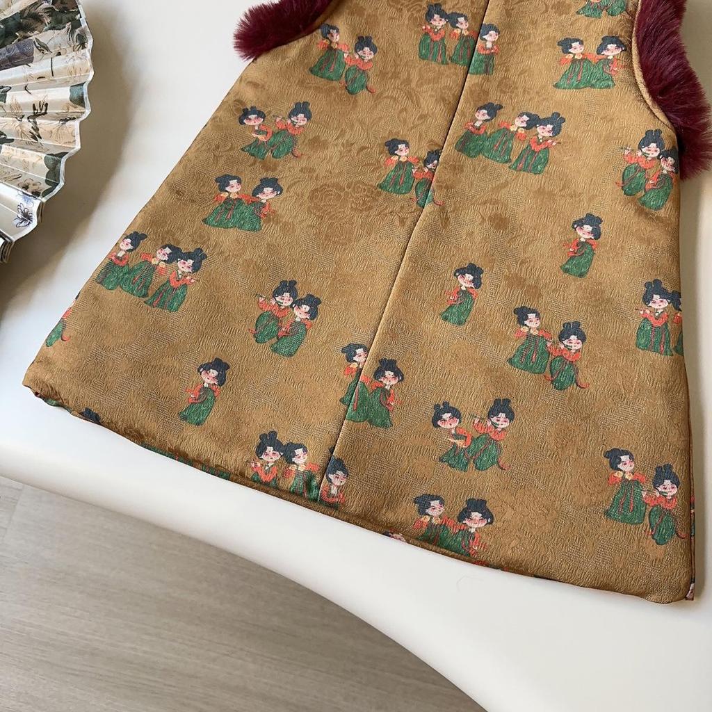 Girls' Sleeveless Qipao Winter Dress - Baby Hanfu Tang-Style Vest AWA898