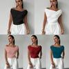 Camiseta sin mangas de color sólido para mujer, estilo simple, hombro caído, corte ajustado, top corto sin mangas