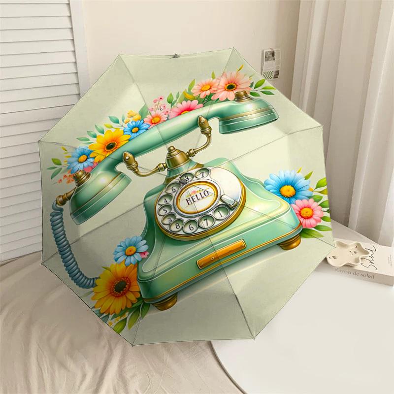 

1pc phone flowers Automatic Open/Close Umbrella Compact Folding Umbrella with 8-Rib Shaft for Women/Men, Elegant Birthday1221S