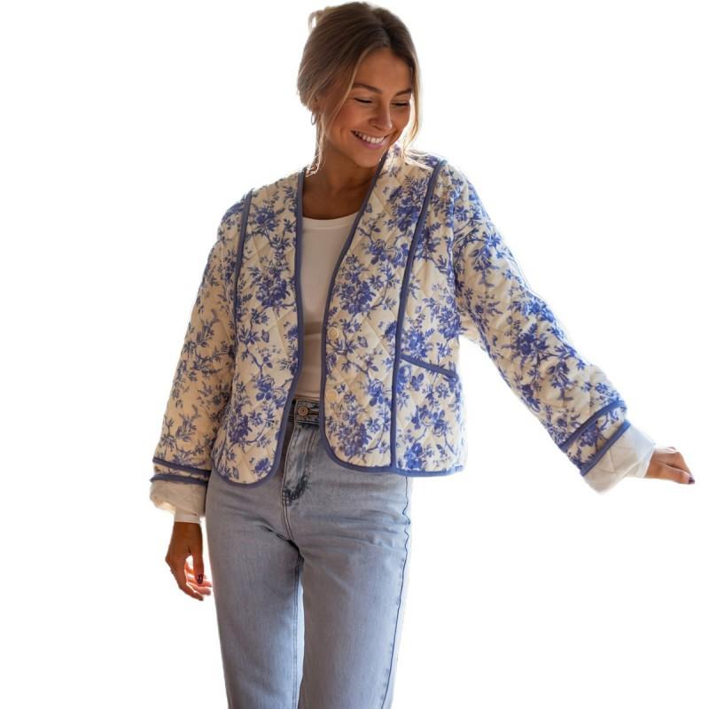 Womens Floral Print Long Sleeve Cotton Blend Casual Jacket V-Neck Lightweight Outerwear Fall 2026