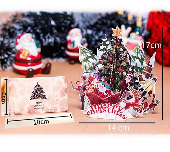Merry Christmas Cards 3D Pop Up Christmas Tree Cards Christmas Decoration Winter Gift Laser Cut New Year Santa Greeting Cards