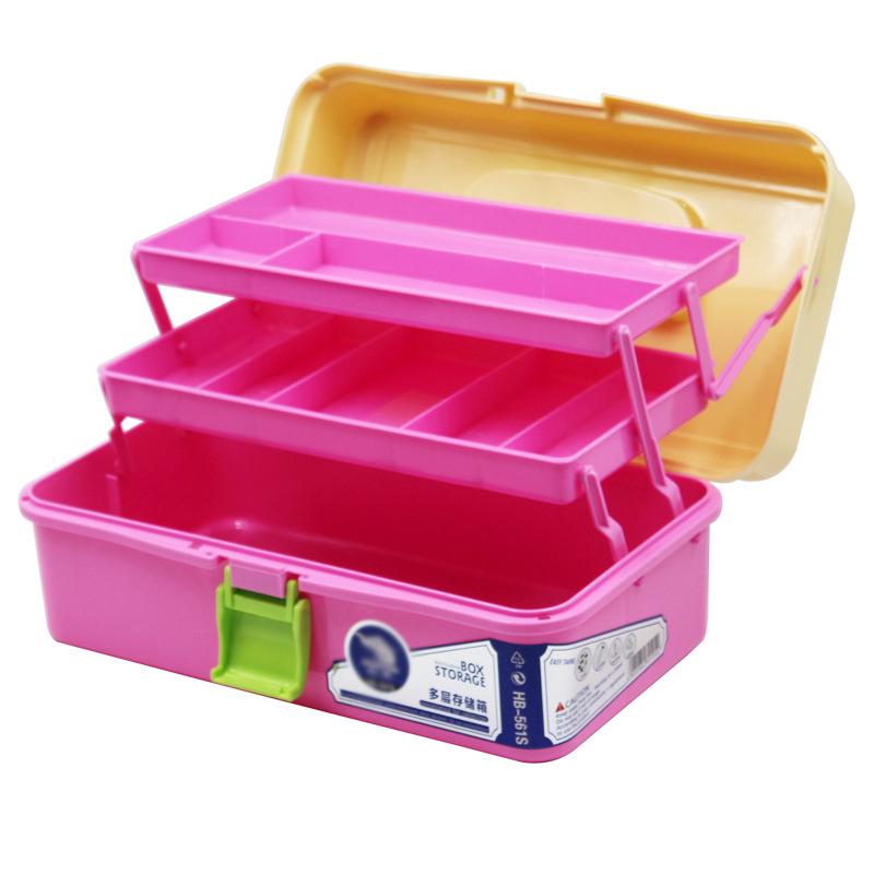 Multi-functional Portable Handled Plastic Art Supply Craft Storage Tool Box Container Case with Two Trays