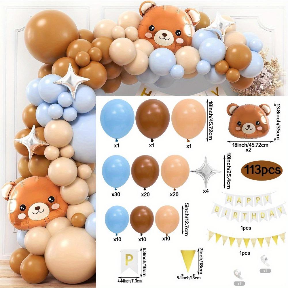 113pcs Brown Birthday Balloon Set with Bear Shape Aluminum Balloon for Birthday Party, Event Celebration, Festival Party Other