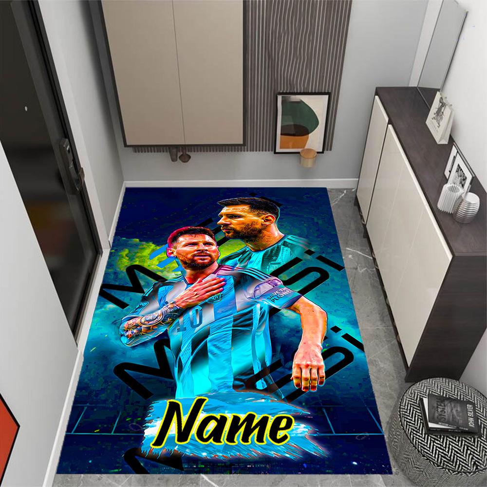 Messi's Celebration Moment Personalized Name Carpet Design for Dining Room Decorate room Hallway Kitchen Anti-slip Rug Anime Office Decor