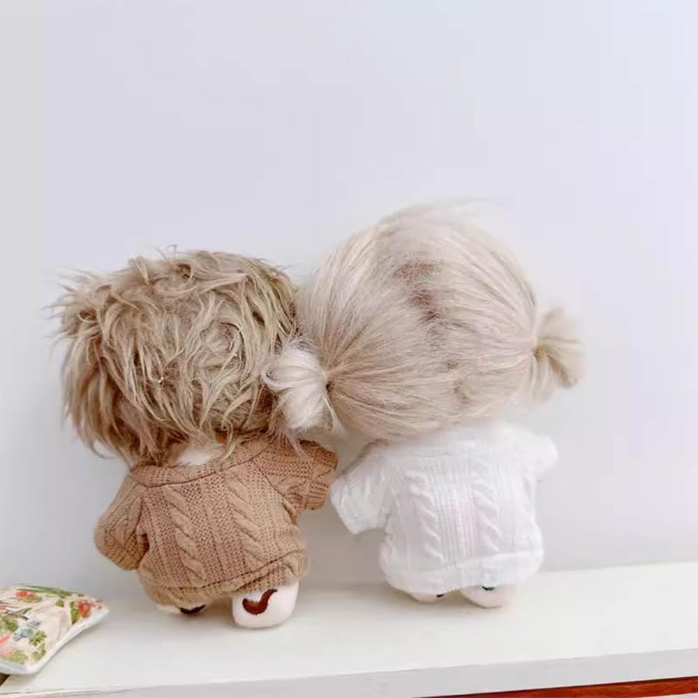 niannyyhouse 10cm-15cm Plush Toy with Cartoon Pattern Sweater, Knit Jumper, Dress-Up, Cotton Doll, Accessories (White)