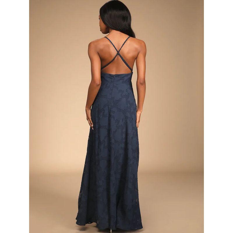 Foreign Trade Order Lu's Personality Fashion Sexy Backless Slimming Big Hemline Split Exquisite Jacquard Waist Hugging Slimming Dress