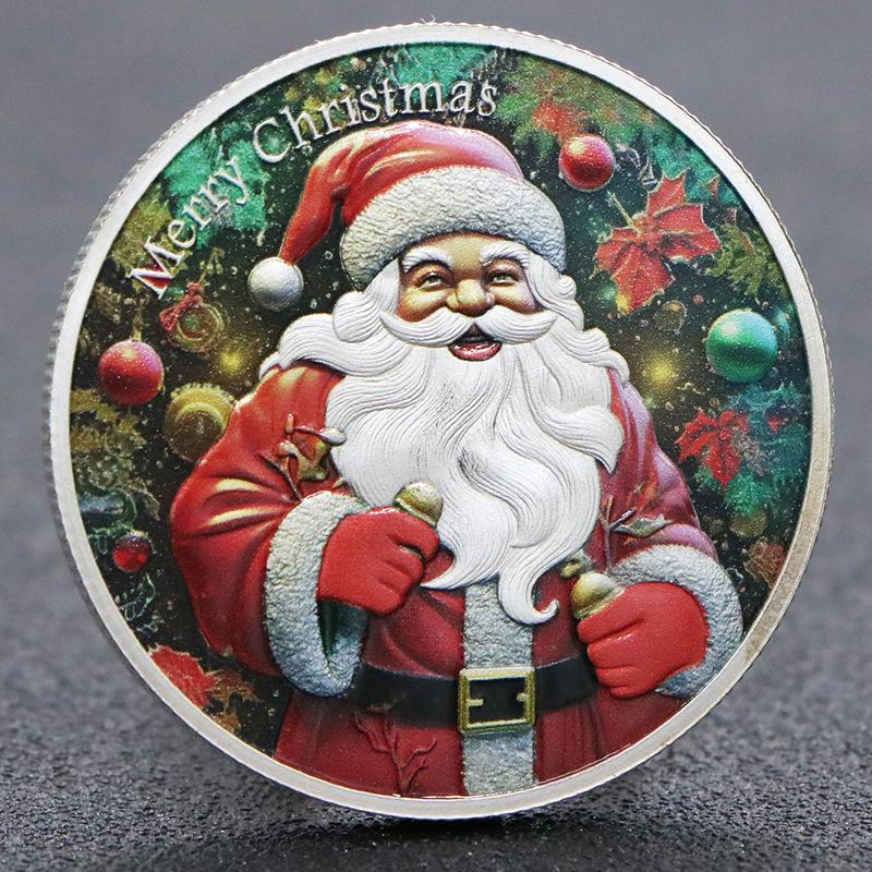 Christmas commemorative coins, gold-plated silver coins, Santa Claus, Christmas Eve gifts, gold coins, silver coins, New Year gifts серебряный