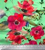 Soimoi Japan Crepe Satin Fabric Leaves & Poppy Flower Print Sewing Fabric Metre 42 Inch