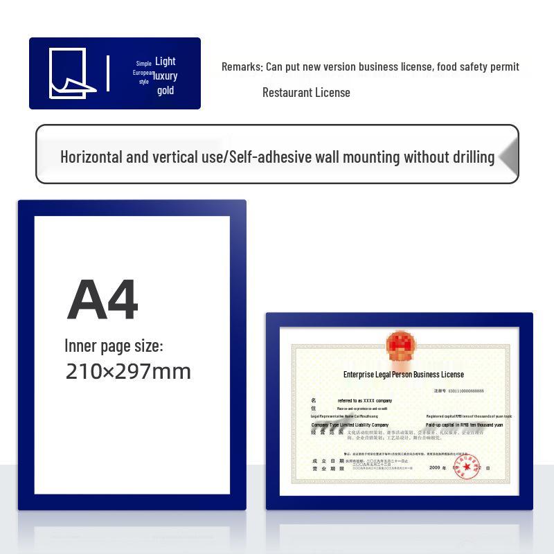 Wall-Mounted Transparent Protective Cover for Original and Duplicate Business and Food Hygiene Licenses