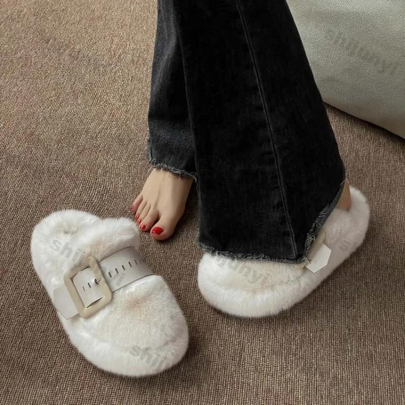 Mode Damen Dicke Sohle Flauschige Fellpantoffeln Bequeme Plüsch Baumwollgepolsterte Schuhe Damen Winter Plüsch Rutschfest Warme Baumwollpantoffeln