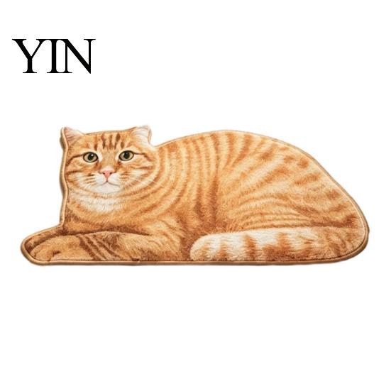 Non-slip Floor Mat Cute Cat Bathroom Rug, Anti-Slip Absorbent Bath Washable Plush Pet Themed Rug Kitty Door for Entrance Kitchen Home Decor
