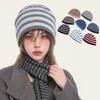 Wool Blend Ribbed Knitted Cap Thick Warm Pullover Hat Fashion Striped Beanie Hat  Gift