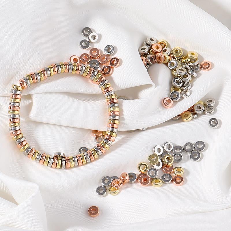 100pcs/Lot CCB Beads KC Gold Sliver Plated Round Flat Wheel Beads Loose Spacers Beads For Jewelry Making DIY Bracelet Necklace