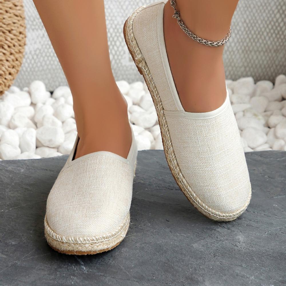 Comfortable Canvas Flat Shoes Women Breathable Non-Slip Espadrille Shoes Woman 2024 Summer Solid Color Shallow Casual Flats