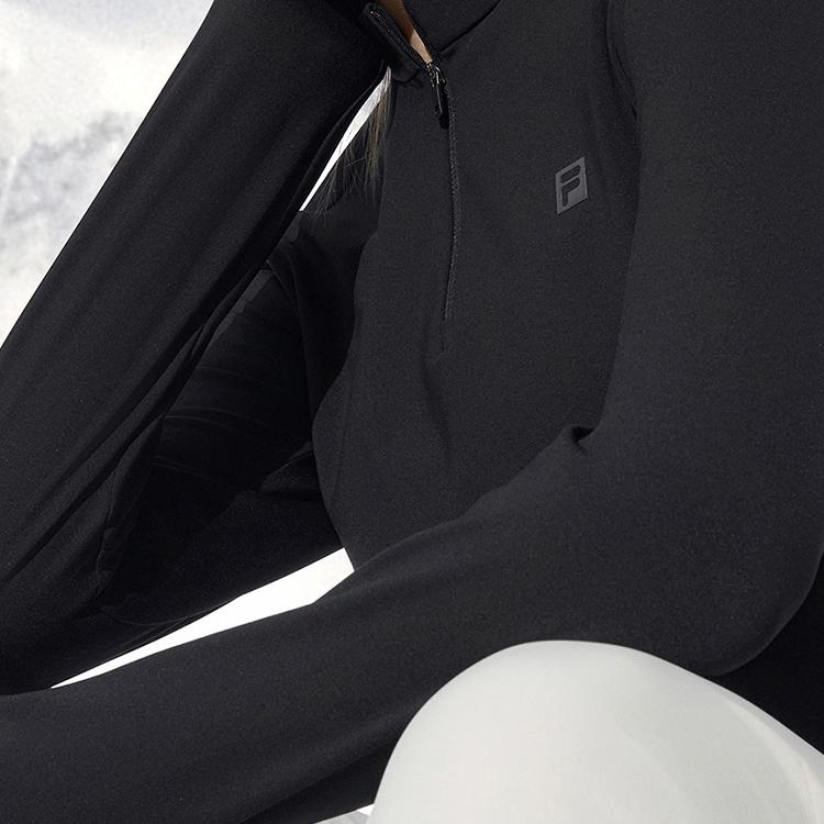 Fila Explorer Long Sleeve Fleece Lined T-Shirt And Comfortable Woven Pants Casual Set Women Sets Deep-Black A11W447202F-BK+A11W447802F-BK