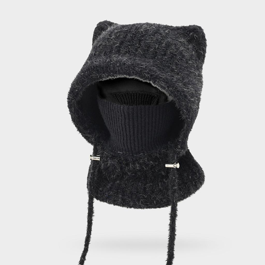 Women's Oversized Winter Hat with Ear, Face Cover and Neck Warmer, One-Piece Knit Scarf for Cold