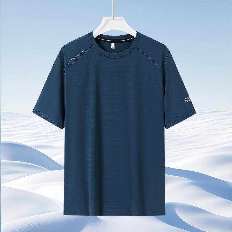 Pánské tričko s krátkým rukávem z ledového hedvábí, tenké sportovní rychleschnoucí tričko, pánská módní velikost plus, ležérní oblečení