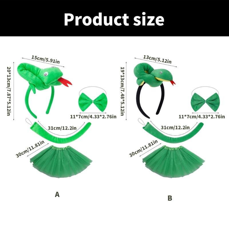 Snake Role Play Costume Set with Headband Tail Bowtie Skirt Halloween Snake Outfit Accessory for Kids Boy Girl Cosplay
