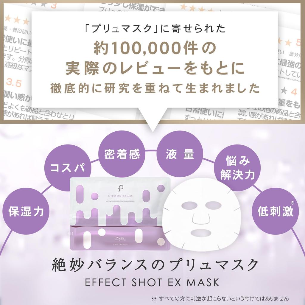 PLuS Effect Shot EX Sheet Mask Sheets Large Stem Cell Exosome Face and High Made In Japan (30 / Capacity) [Human Retinol] Mask, Firms, Glows,