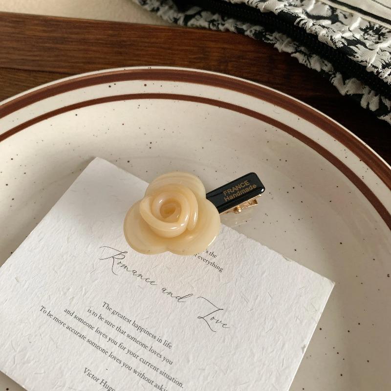 Korean Rose Flower Hair Duckbill Clip Acetic Acid Small Flower Side Clip Simple Temperament Bangs Hairpin Styling Accessories