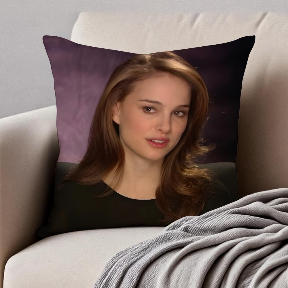 NNatalie Portman Cushion Cover Pillowcase Antidustmite Invisible Zipper Short Plush Sofa Cushion