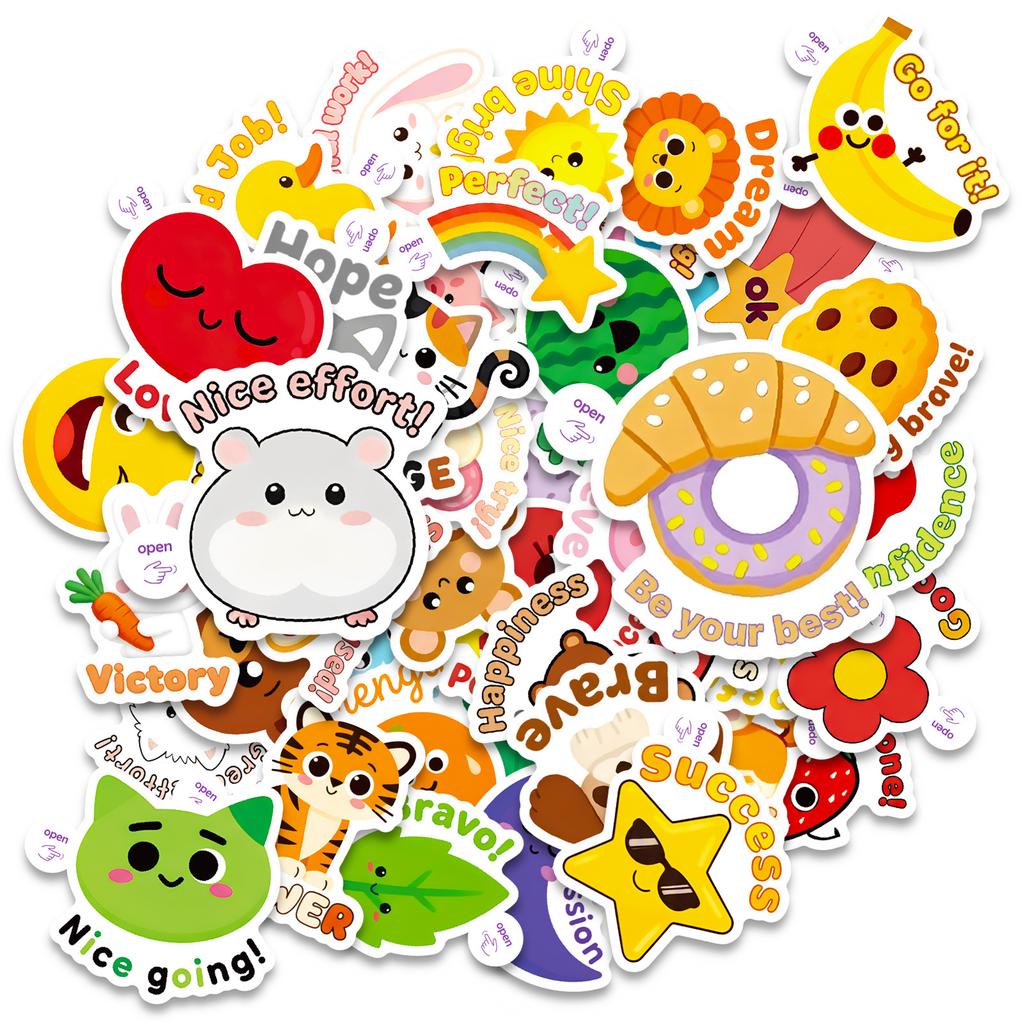 50 Vitality Cute Pet Encouraging Text Small Handle Stickers Cute Animal Inspirational Phrases Decorative Fun Stickers