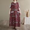Short sleeve Plus size Cotton linen vintage floral new in dresses for women casual loose long summer dress