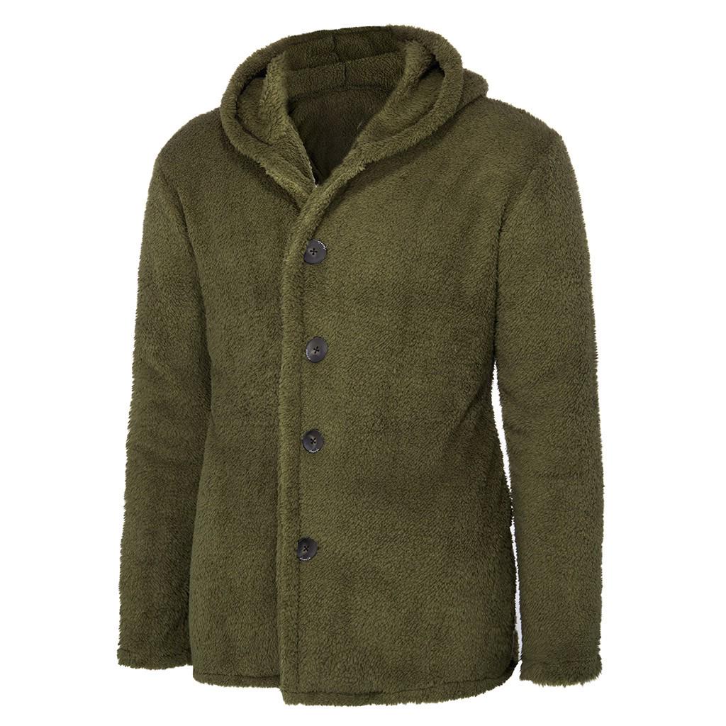Men's  Winter Solid Color Cardigan Casual Blouse Fleece Tops Coat