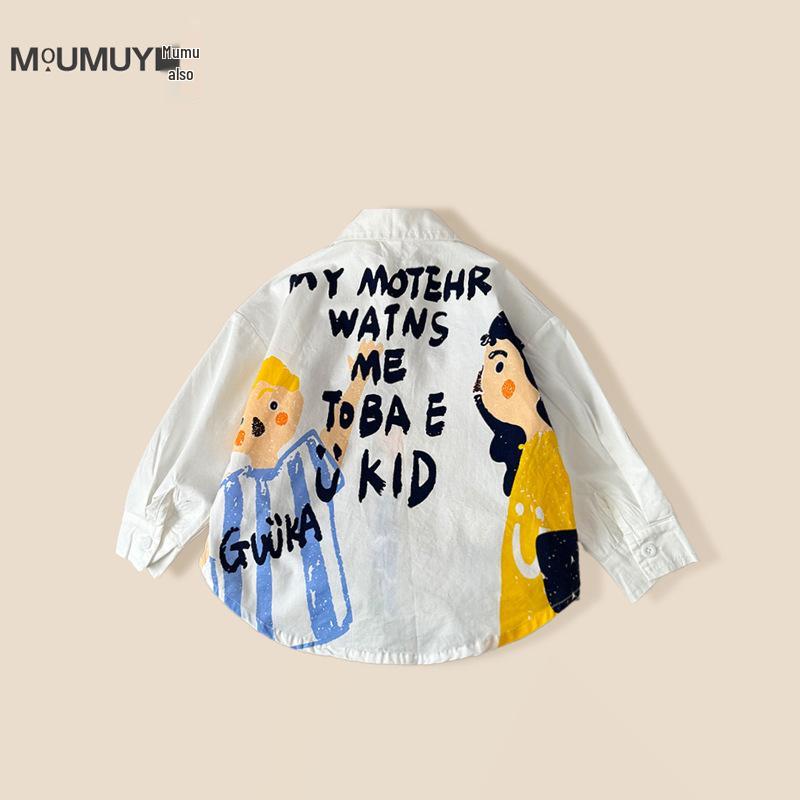 2025 Boys' Spring Cartoon Long-Sleeve Shirt - Korean Style Casual Cotton Top