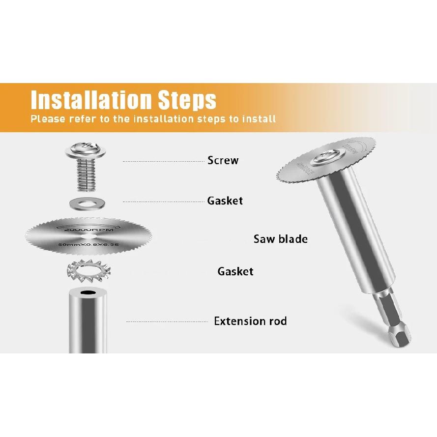 Rotary Tool Cutting Discs with 6pcs Steel Saw Blades, 2pc 1/4 Inch Hex Short Shank and Long Shank,for Cutting PVC Pipe.Wood