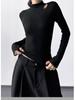 Women's Slim Fit Velvet Turtleneck Long Sleeve T-Shirt, Gray, 2025 Spring/Autumn/Winter Collection.
