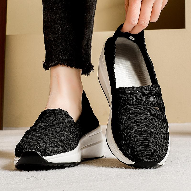 Letní červeno-černé platformové boty pletené plážové boty dámské espadrilky černé nazouvací boty ležérní klínek vícebarevné tenisové tenisky velká velikost