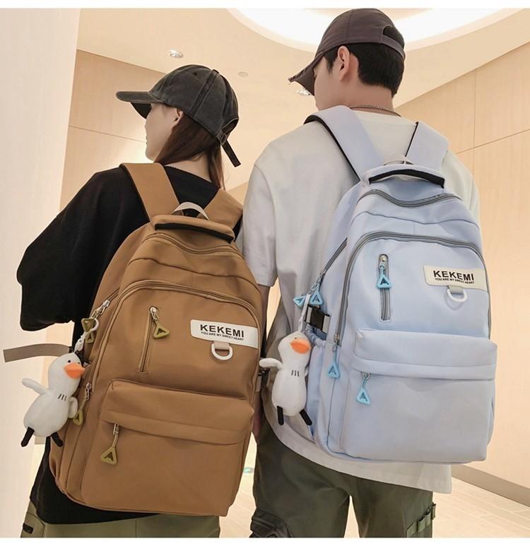 Large Capacity Nylon College Style Backpack For Men And Women High School Students Couples White