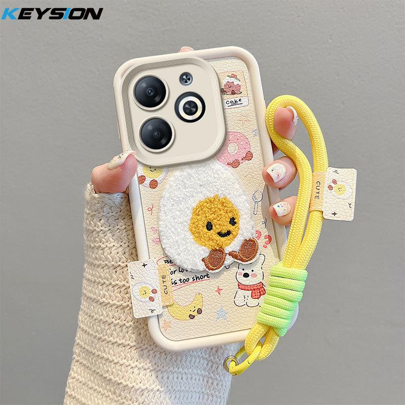 KEYSION Kreslený Roztomilý Plyšový Vyšívaný Kryt pro TECNO Spark Go 2024 20 20C se Šňůrkou PU Kůže Nárazuvzdorný Kryt na Telefon pro Pop 8