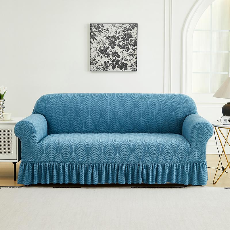 1 PC Jacquard Sofa Cover with Skirt Splash Can Be Easily Removed Couch Cover Protector of Bench with Armrest Plant Pattern
